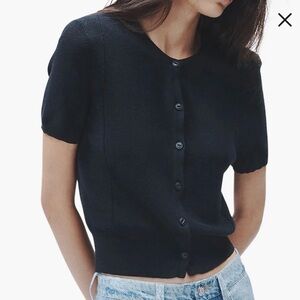 Rag & Bone Dina Black Short Sleeve Cotton Blend Cardigan